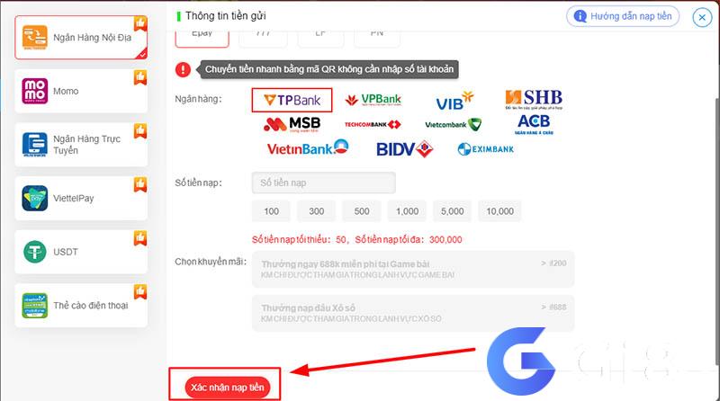 Hướng dẫn cách nạp và rút tiền Gi88